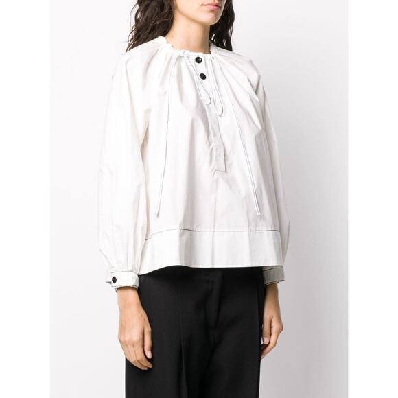 Proenza Schouler White 4 Button Placket Blouse Long Sleeve Contrast Trim Cotton - Picture 13 of 13